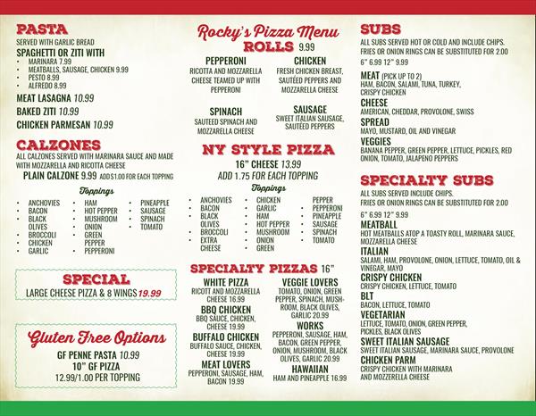 Rocky's Ny Pizza - Home Menu